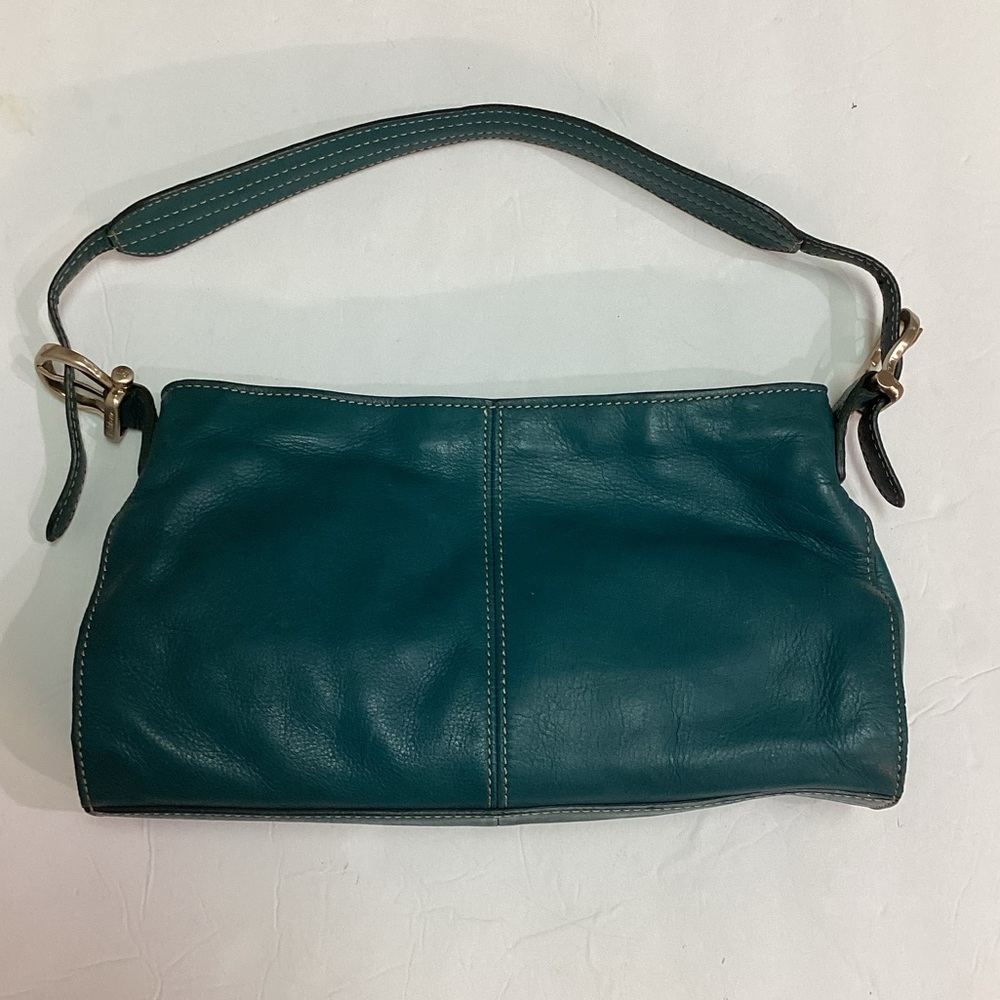 New Leather & Co Liz Claiborne Soft Leather Shoulder Bag Teal Blue zip
